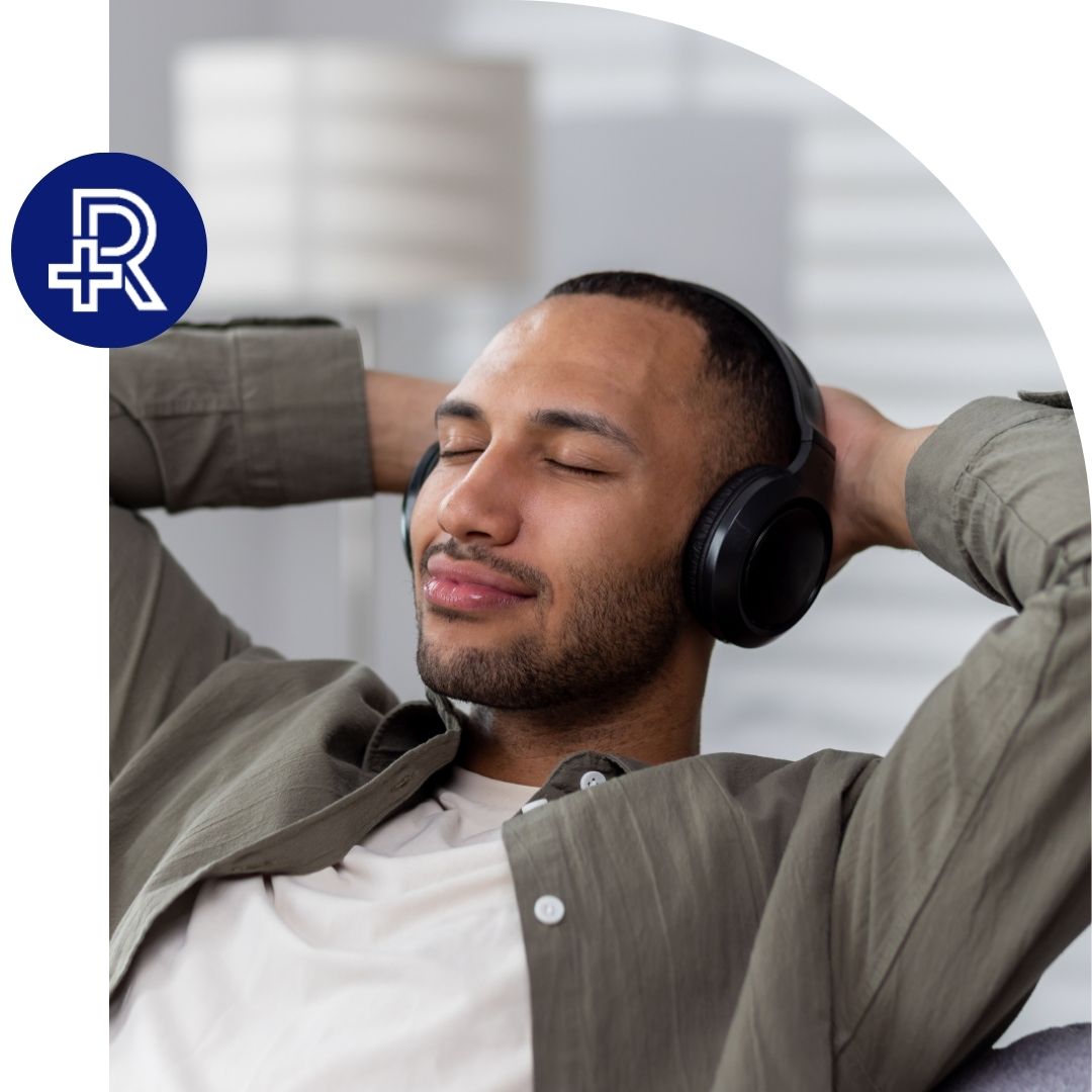 a man relaxing with headphones